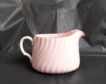 Vintage Minton 'Fife' Shell Pink Fluted Swirled Milk Jug / Creamer With White Handle & Gilt Trims - Larger Size