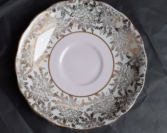 Colclough Bone China Saucer (Teacup-Size) - 'Pink, White and Gold Chintz'