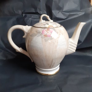 Paragon 'Apelsinblomma' Art Deco-tekanna i blush & grått droppglas med rosa blommor