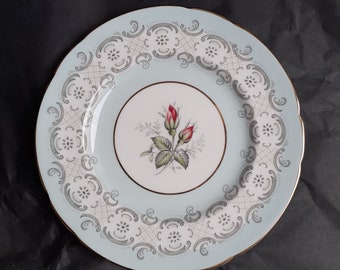 Paragon 'Radstock' Vintage Tea Plate in Ice-Blue & Grey on White China with Gilt Trims