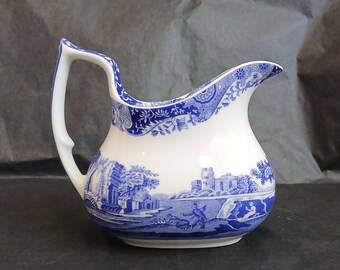 Spode 'Blue Italian' Milk Jug / Creamer - Blue Transferware Pattern On White Earthenware