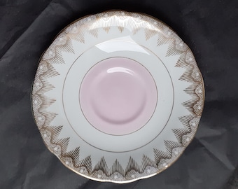 Imperial Pink & White Saucer (For Teacup) With 22k Gold Star Fringe Detailing