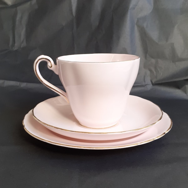 Royal Tuscan Vintage Tea Trio in Palest Pink Bone China with Gilt Edging