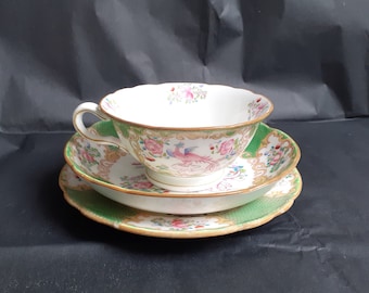 Antique Minton 'Green Cockatrice' Tea Trio With Wide Cup & Deep Saucer - 1912 Stamp (1 of 3)