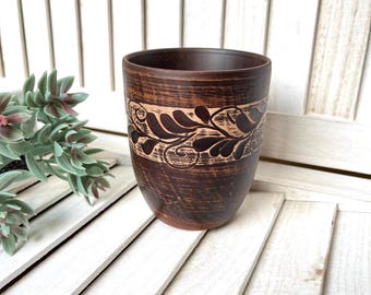 Handmade Red Clay Mug: Vintage Handleless Terracotta Teacup (300ml)