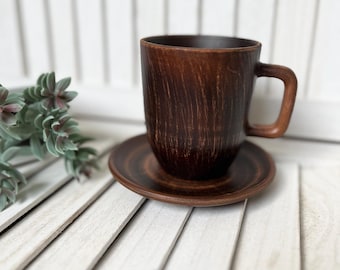 Labspirit | Rustic 300ml Tea Cup with Saucer | Handmade Terracotta | Unique Eco-Friendly Clay Mug Set