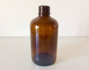 Vintage Large Pharmacy Bottle, Amber Glass Medicine Bottle, Big Apothecary Bottle, Laboratory Vial, Dark Brown Glass Bottle.
