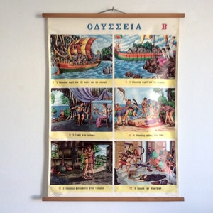Vintage Odyssey School Chart (Parte B), Educational Greek Chart, Wall hanging.