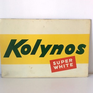 Vintage Kolynos Super Weißes Metallschild, großes Werbeschild, griechische Zahnpasta altes Metallschild, Wandbehang, Wohnkultur.