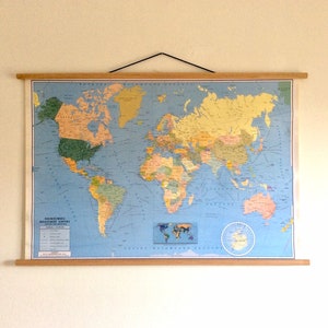 Vintage World Atlas Mappa, Mappa Scuola, Mappa Scuola, Mappa dell'arazzi a muro, Vecchio Grafico, Mappa Geografia Atlas, Pull Down Mappa.