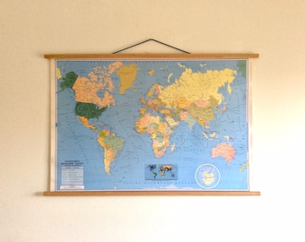 Vintage World Atlas Map: Greek School Chart, Linen Canvas