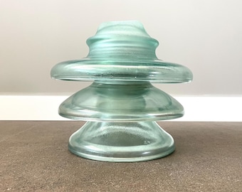 Vintage Light Green Glass Insulator: Extra Large Triple Dome RP-4G 1T