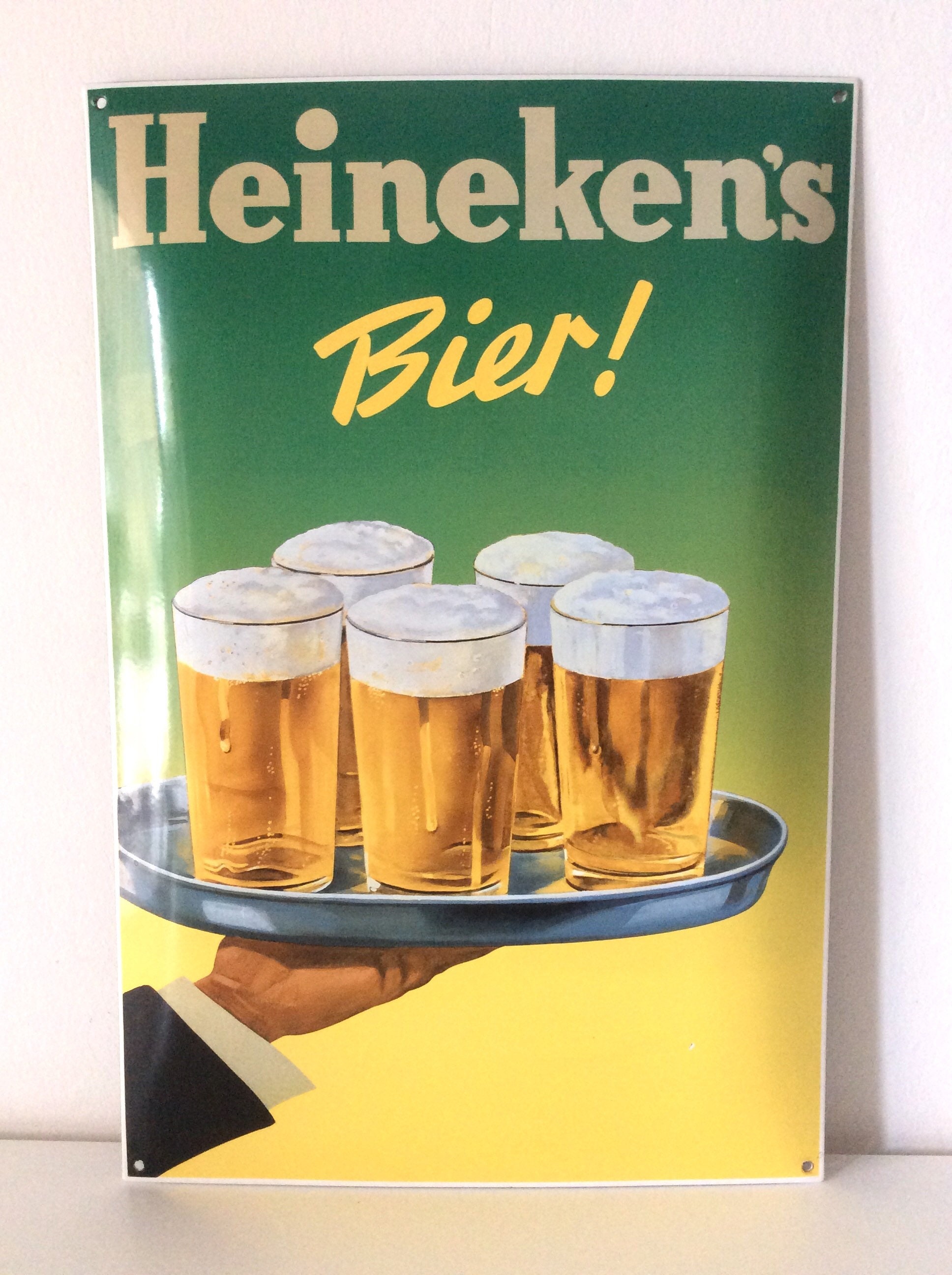 Vintage Heineken Beer Sign: Curved Enamel Metal Advertising, 70s