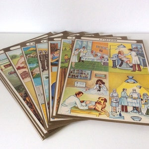 Mid Century Große Lehrkarton Poster, 20 Stück Profession Charts Pack, Schulkarten, Lehrtafeln, Mid Century Wandbehang