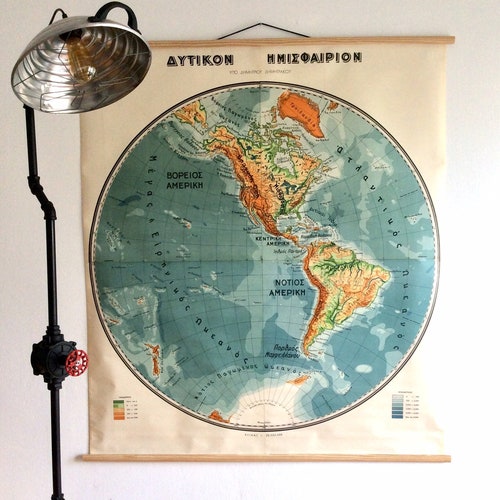 Western Hemisphere Large Vintage Map, shops Original Vintage School Chart, Large Wall Chart, Wall Tapestry, Geography Poster, Home Decor.