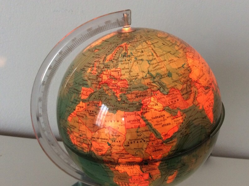 Vintage Earth Globe From the 70s Illuminating Greek Atlas Etsy