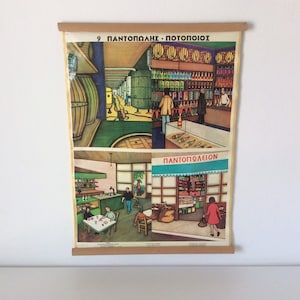 Vintage Schultafel, Rolltafel 50er, 60er, 80er, 80er, 80er, 80er, 80er, 80er, 80er, 80er, 80er Jahre.
