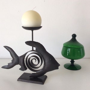 Vintage Metal Decorative Candle Holder, Metal Candlestick Holder, Fish Shaped Handmade  Candle Holder, Home Decor.