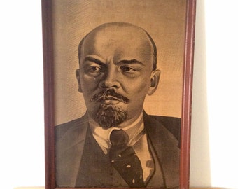 propaganda posters 60s Large Original Vintage Lenin 60's Propaganda Framed Print On Wood, Soviet Union USSR.