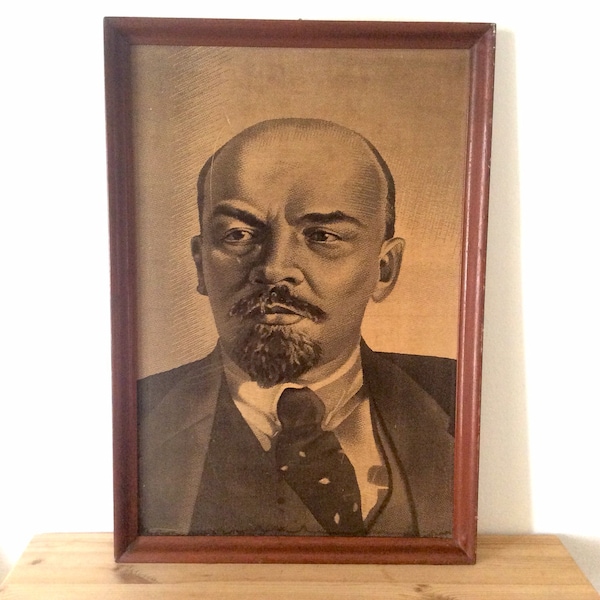Großer Original Vintage Lenin 60er Jahre Propaganda gerahmt Druck auf Holz, Sowjetunion UdSSR.