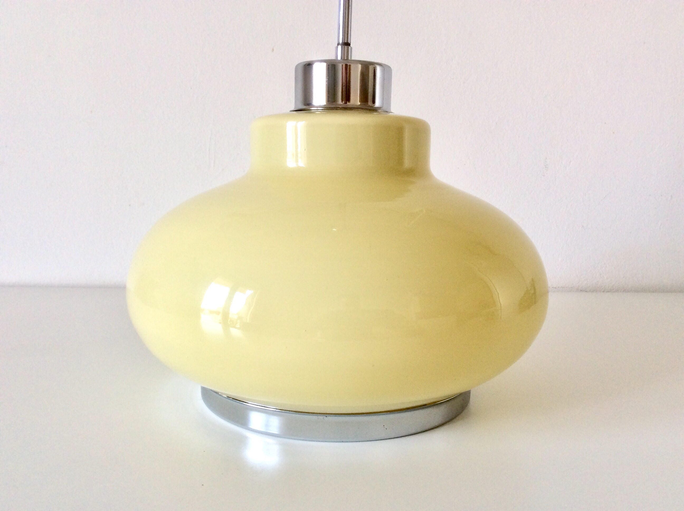 Atomic Ceiling Light Opaline Yellow Glass Space Age Lamp Pendant Retro Home Decor