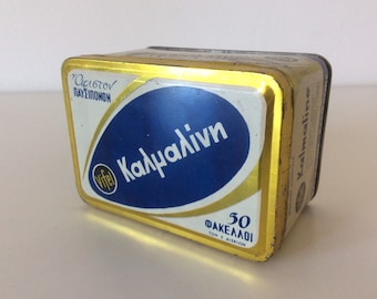 Vintage Greek Vifel Kalmaline Medicine Tin Box 1960's, Vintage Greek Advertisement.