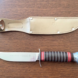 Vintage Mundial Hunting Knife: Brazilian Camping Knife with Leather Sheath