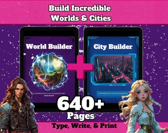 World Builder ~ City Builder Bundle - Worldbuilding Workbook - Writing Prompts for Fantasy Worlds, Nanowrimo & DM Toolkit