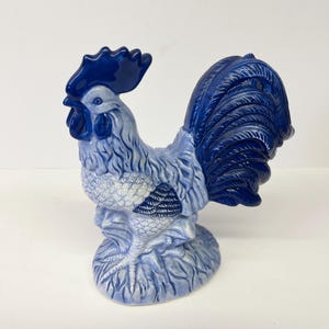 Vintage Blue Sky Porcelain Rooster Statue - Blue and White - 7&quot; Tall - 2000