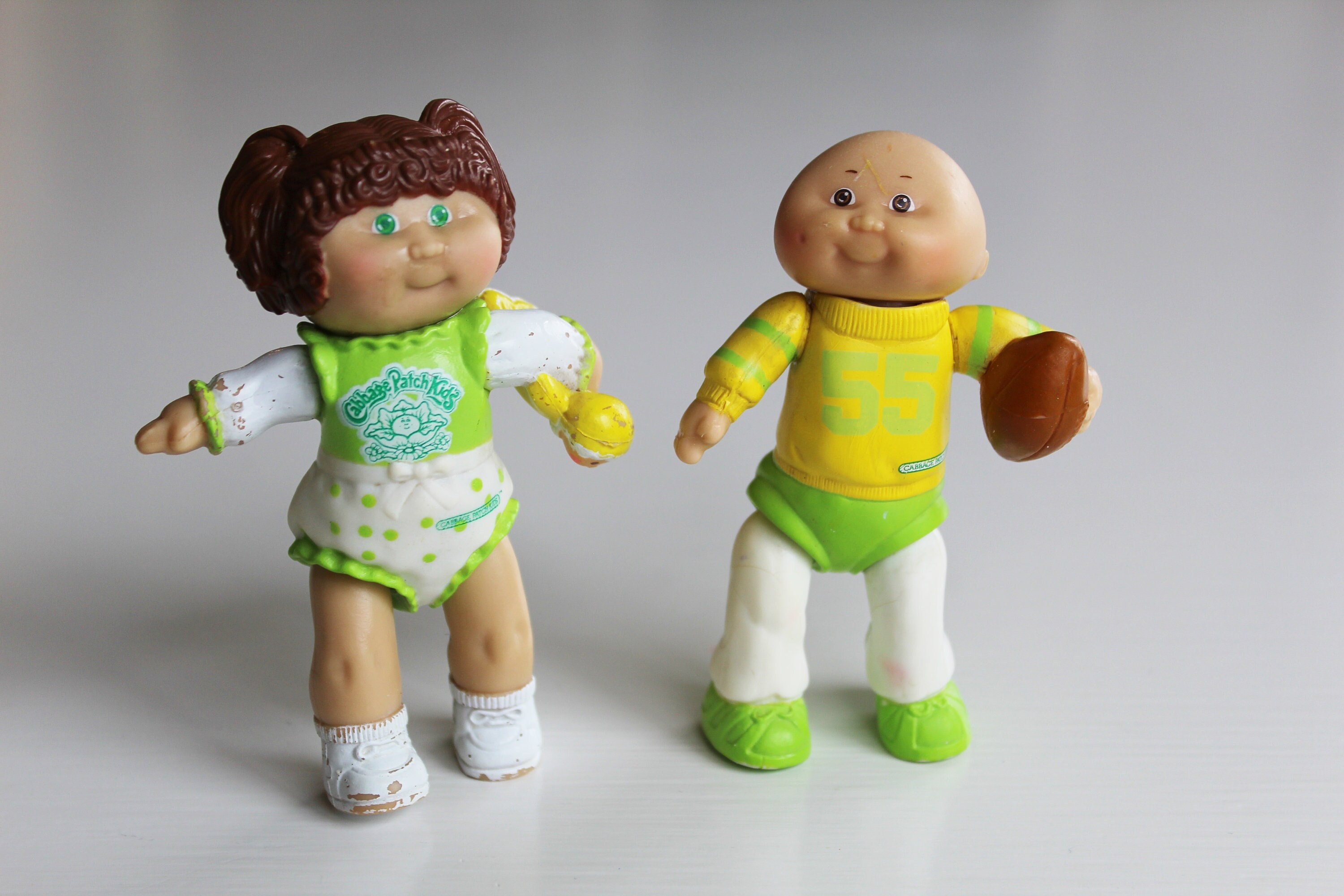 1984 Cabbage Patch Kids Action Figures Boy With Football Yellow Girl With Doll Green RARE Etsy