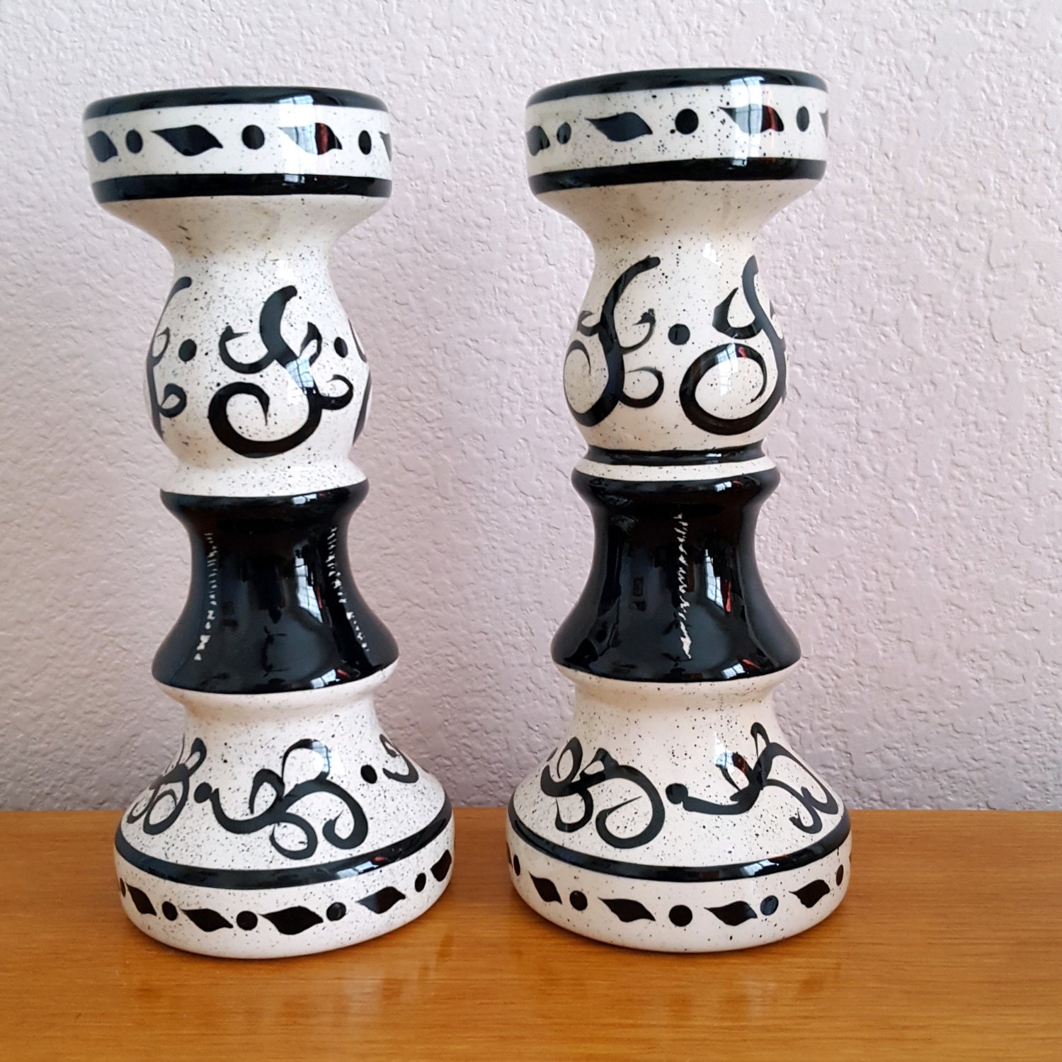 CLEARANCEVintage Ceramic Candle Holders Vintage Signed Black Etsy