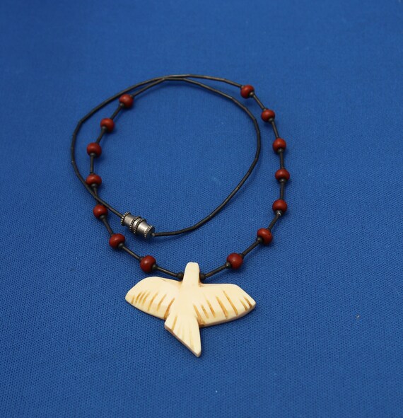 Vintage Eagle Necklace Hand Carved Eagle Bone Eagle Boys Etsy