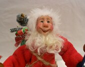 Santa on Skis, Christmas Elf Doll, Collectable Folk Art Santa, table decor, Santa centerpiece, OOAK Santa, Santa Elf, OOAK Elf Doll