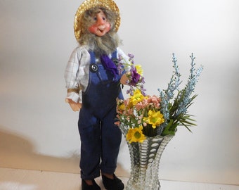 Gentleman Elf Doll with Purple Flowers, Posable Figure