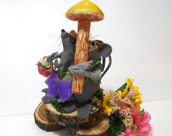 Mice in Love Centerpiece, Fabric Mouse Couple with Mushroom