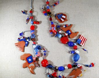 USA charm necklace, Americana jewelry, Handmade wearable art, 250th birthday celebration, USA garland