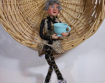 Fairy Godmother Fortune Teller, Lady Elf, Posable Polymer Clay Doll,