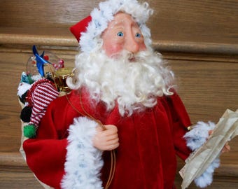 Traditional Santa, Christmas Eve Santa with Sack of toys, Original art doll, St. Nicholas