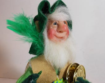 Posable Leprechaun with Pot of Gold, Handmade Irish Elf, Shelf Sitter, St. Patrick's Day Decoration, Classroom Activity,  Donnal