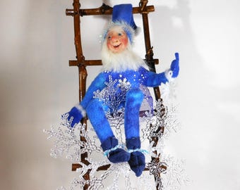Posable Snow Elf, Handmade Winter Doll, Original Shelf Sitter Elf,