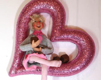 Valentine Girl Elf in Chocolate Candy Box, Valentine Decoration, Chocolate Candy, Posable Shelf Sitter, Valentine Gift