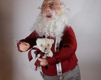 Handmade Polymer Clay Santa with Teddy Bears, Christmas Decoration