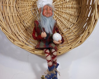 Kitchen Chef with Egg and Whisk, Polymer Clay Doll, Kitchen Decoration, Shelf Sitter, Dining room Decoration, Housewarming Gift