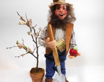 Farmer Elf with Tree and Shovel, Apple Tree, Fathers' Day Gift, Garden Elf, Orchard Gnome, Gardener Gift