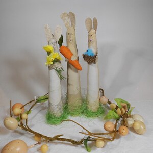 Three Primitive Rabbits, Easter Centerpiece, Folk Art Bunny, Fabric Rabbit, Spring Decor, Easter Decor, Easter Basket Stuffer, Garden decor