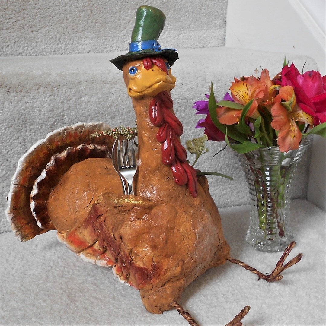 Handmade Paper Mache Turkey thanksgiving Decorfall Etsy