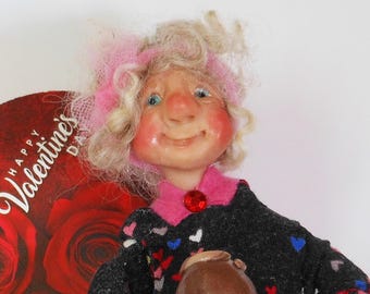Valentine Girl Elf in Chocolate Candy Box, Valentine Decoration, Chocolate Candy, Posable Shelf Sitter,  Valentine Gift