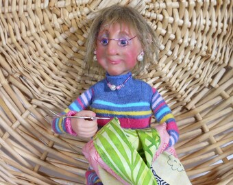 Quilting Fairy Godmother, Sewing Lady with Pieced Quilt, Seamstress Elf