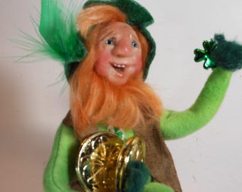 Posable Irish Elf, Handmade Leprechaun with Pot of Gold, Classroom Elf, St. Patrick's Day Decoration,    Flynn