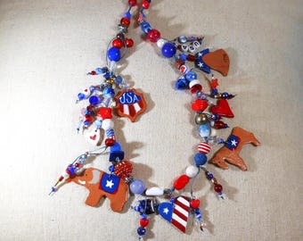 USA charm necklace, Americana jewelry, Handmade wearable art, 250th birthday celebration, USA garland, Friends of Santa
